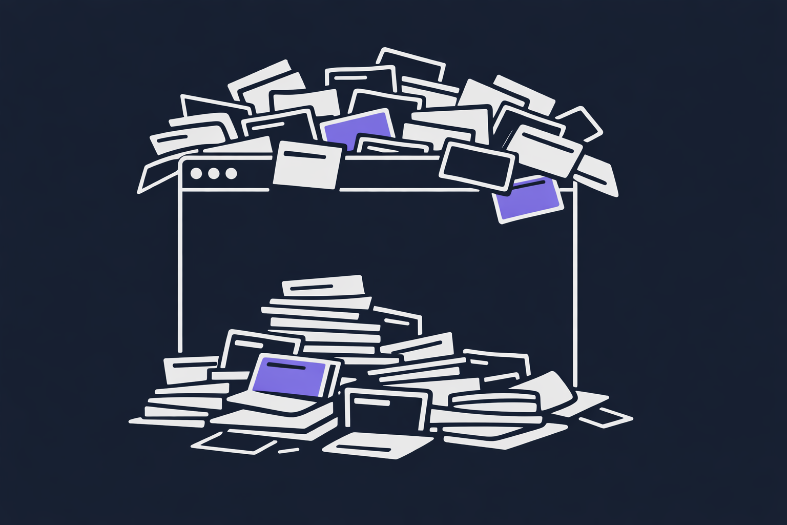 Browser tabs overflowing like a junk drawer — visual chaos of too many open contexts